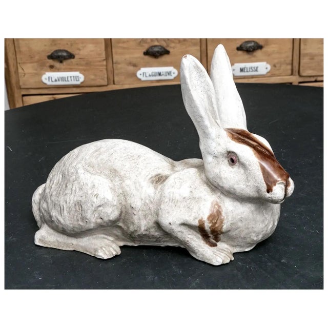 Early 20th Century French Faience Pottery Sculpture Figure of a Garden Rabbit or Hare For Sale - Image 5 of 12