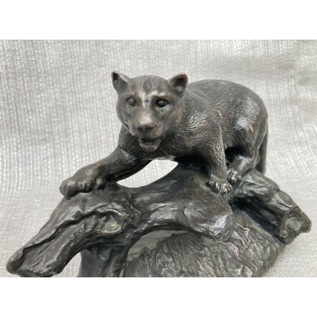 Figurative Vintage Van Wolf Cougar Bronze Sculpture For Sale - Image 3 of 12
