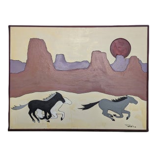 Vintage Signed 1994 Southwestern Horse and Desert Landscape Painting For Sale