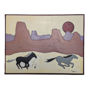 Vintage Signed 1994 Southwestern Horse and Desert Landscape Painting