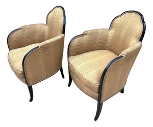 Pair of French Art Deco Bergere Chairs in the Style of Paul Follot