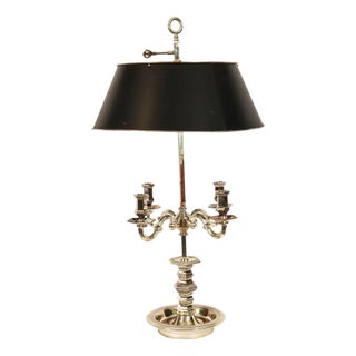 Vintage Victorian Silver Plate Rise and Fall Candelabra Table Lamp, 1920s For Sale