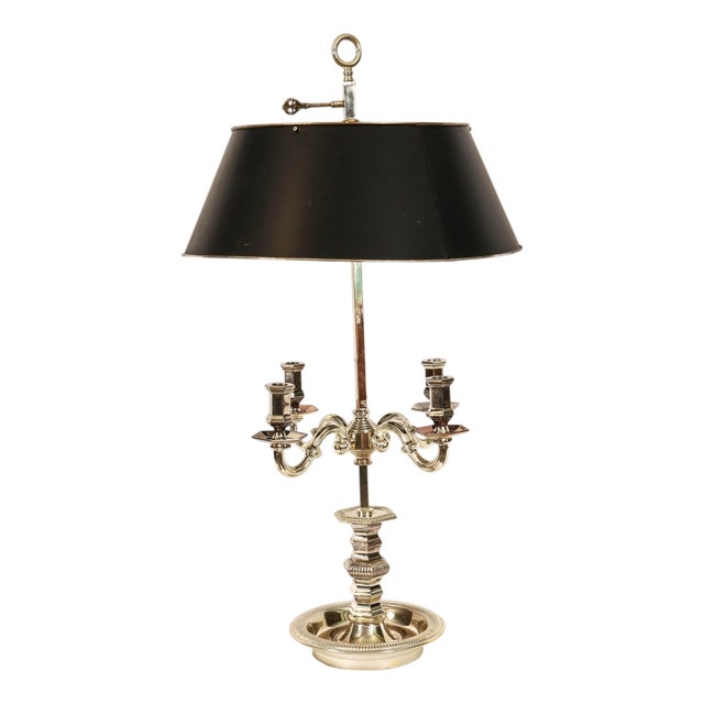 Vintage Victorian Silver Plate Rise and Fall Candelabra Table Lamp, 1920s For Sale