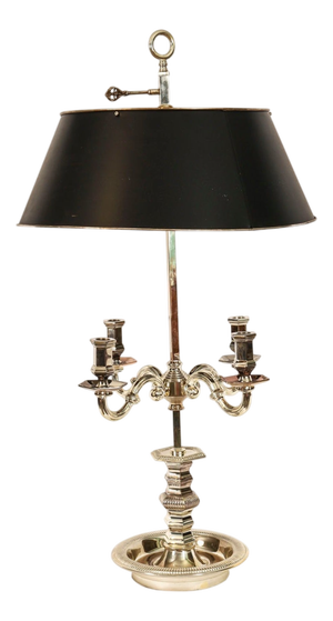 Vintage Victorian Silver Plate Rise and Fall Candelabra Table Lamp, 1920s