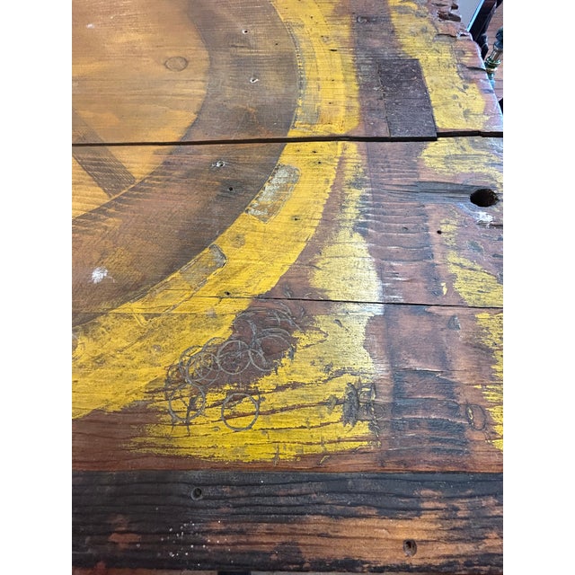 Industrial Salvaged Tilt Top Wood Work Table With Iron Base For Sale - Image 11 of 18