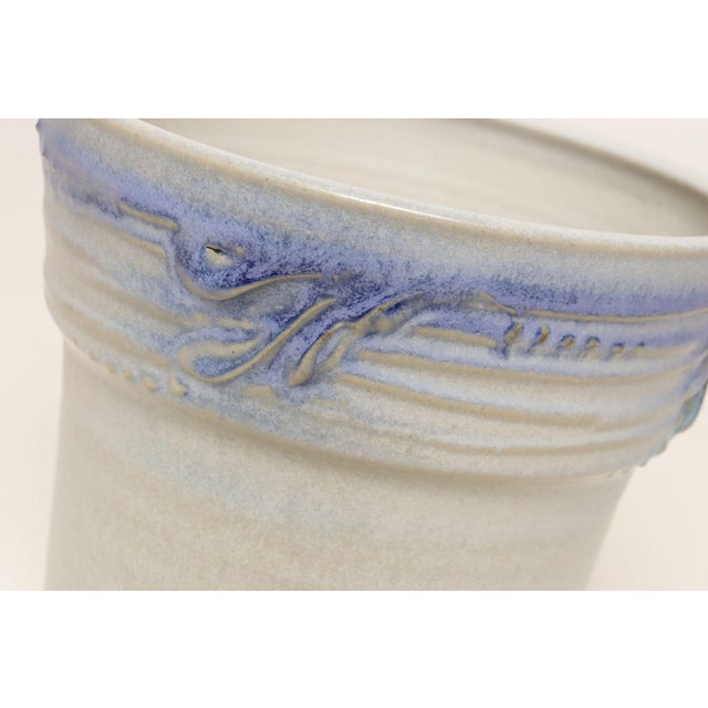 Vintage Pale Gray and Lilac Incised Studio Ceramic Planter by Deanna Nichols For Sale - Image 12 of 15