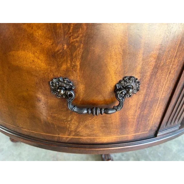 Animal Skin Regency Drum Table With Leather Top, Flame Mahogany, England, 1930s For Sale - Image 7 of 9