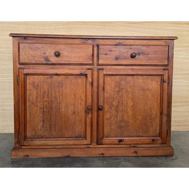 1850s Spanish Baroque Solid Pine Mobila Tuscan Two Drawers Credenza or Buffet For Sale - Image 16 of 18