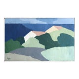 Mid-Century Modern 'Along the Blue Coast' Swedish Abstract Landscape Oil Painting, Framed For Sale
