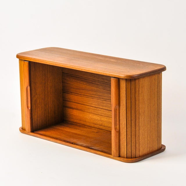Vintage MCM Teak Wall Cabinet Kalmar Small Tambour Sliding Door Shelf Made in Thailand For Sale In Rochester - Image 6 of 13