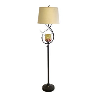 Dale Tiffany Spotted Owl Amber Art Glass Floor Lamp With Dual-Light Night Light Feature For Sale