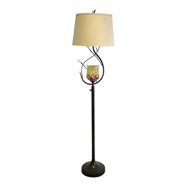 Dale Tiffany Spotted Owl Amber Art Glass Floor Lamp With Dual-Light Night Light Feature For Sale