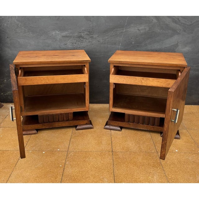 Art Deco Nightstands with Figured Wood Veneer, 1940s, Set of 2 For Sale - Image 14 of 18