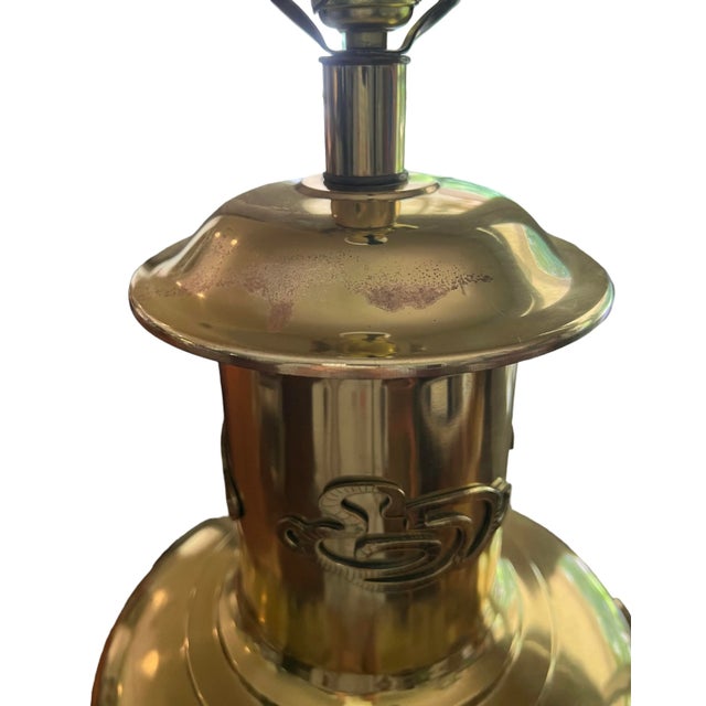 Vintage Mid 20th Century La Barge Hollywood Regency Chinoiserie Brass Table Lamp Without Shade For Sale - Image 11 of 13