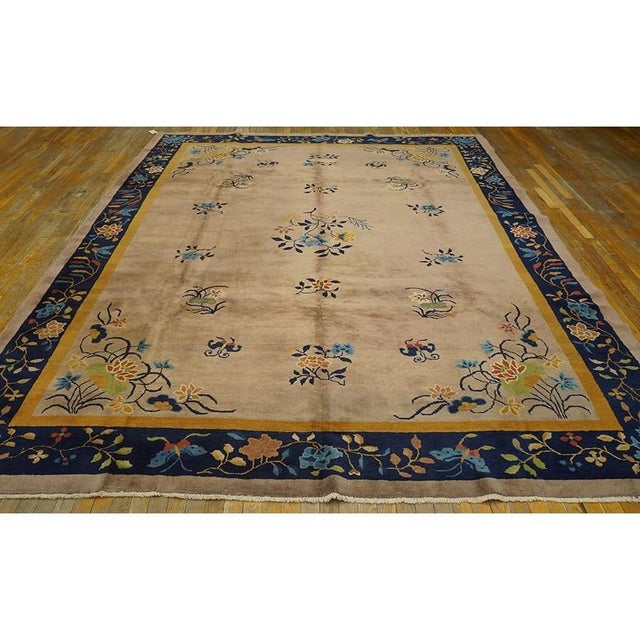 Chinese 1900s Antique Chinese Peking Room Size Wool Brown Earth Tone Floral Motifs Rug For Sale - Image 3 of 5
