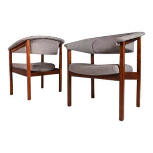 Barrel Arm Chairs by Arthur Umanoff for Madison in Original Gray Knit Fabric, circa 1960s - A Pair