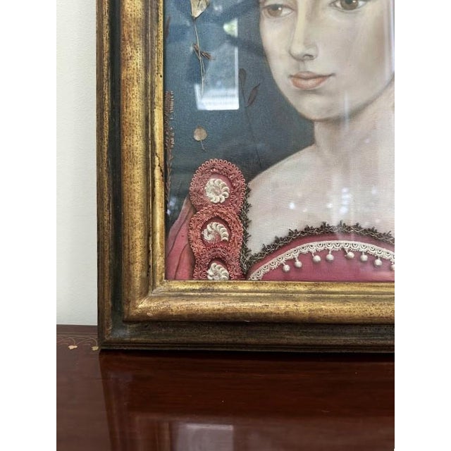 20th Century French School, Portrait of a Noblewoman, Mixed Media on Canvas, Signed Giada & Framed. Embossed Dress.