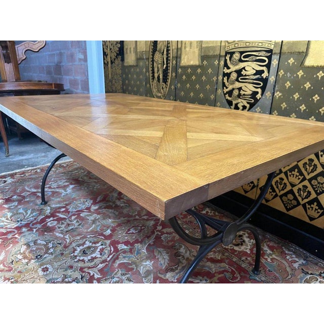Iron Dining Table with Oak Parquet Top For Sale - Image 6 of 7