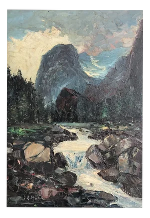 W. A. Hahn, Ruisseau De Montagne, Oil on Cardboard, Framed