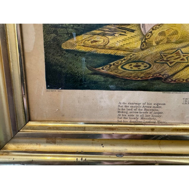 Antique Victorian Gilt Framed Currier & Ives Hiawatha's Wooing Print For Sale - Image 4 of 8