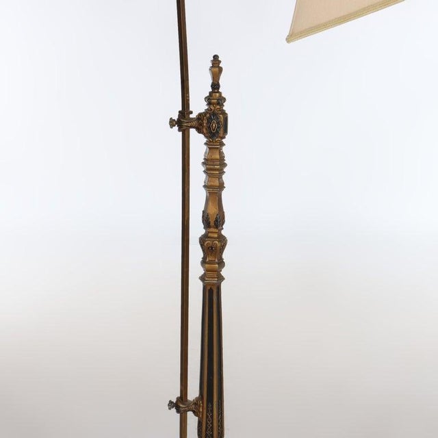 Arts & Crafts Antique Arts & Crafts Polychromed Gilt Bronze Adjustable Bridge Lamp C1930 For Sale - Image 3 of 13