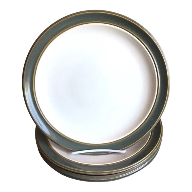 Vintage Dansk Sirocco Spruce Green Stoneware Ridged Dinner Plates- Set of 4 For Sale