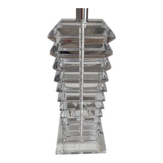 Vintage Lucite Lamp Springer Hollywood Regency Heavy Clear Euc Square Stacked For Sale