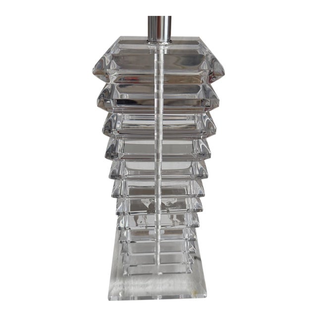 Vintage Lucite Lamp Springer Hollywood Regency Heavy Clear Euc Square Stacked For Sale