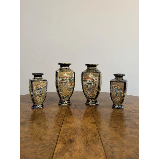 Antique Japanese Satsuma Vase Set, 1900, Set of 4 For Sale - Image 3 of 10