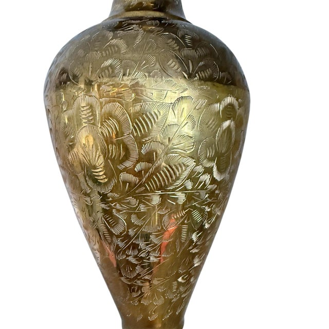1960s 1960’s Extra Large Etched Solid Brass Fluted Vase For Sale - Image 5 of 6