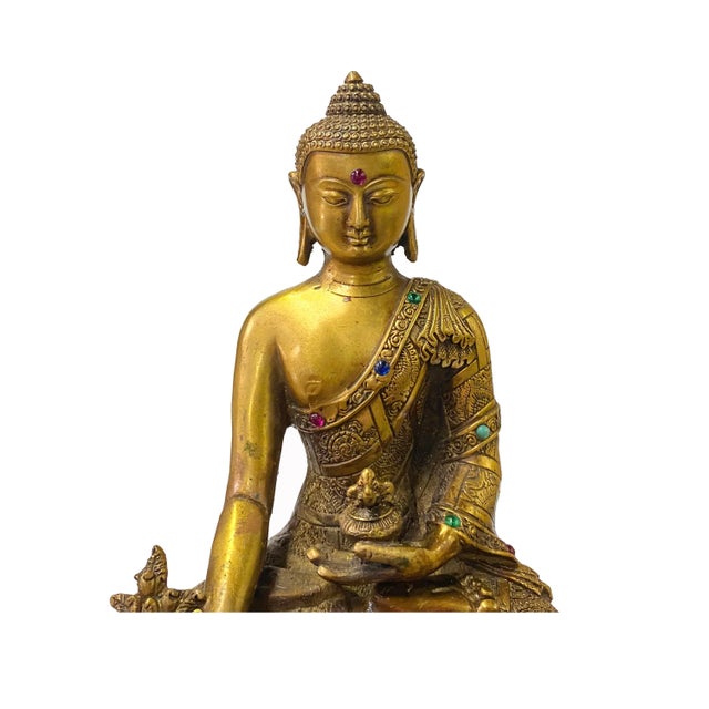 1980s Chinese Distressed Bronze Color Metal Sitting Lotus Buddha Statue For Sale - Image 5 of 8