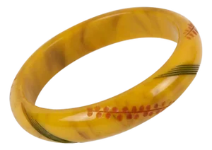 Bakelite Bracelet Bangle Banana Brown with Carving