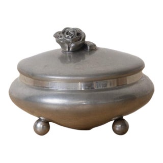 1930s French Pewter Floral Vide Poche With Lid For Sale