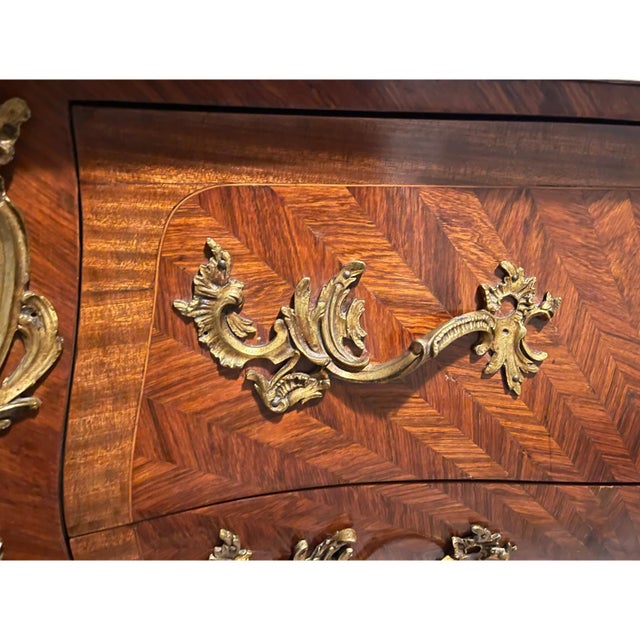 Louis XV Style Ormolu-Mounted Bombé Commode with Marble Top, 1950s For Sale - Image 3 of 6