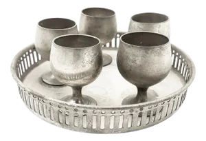 Mid-Century Modern Pewter Cordial Set With Tray - 6 Pieces