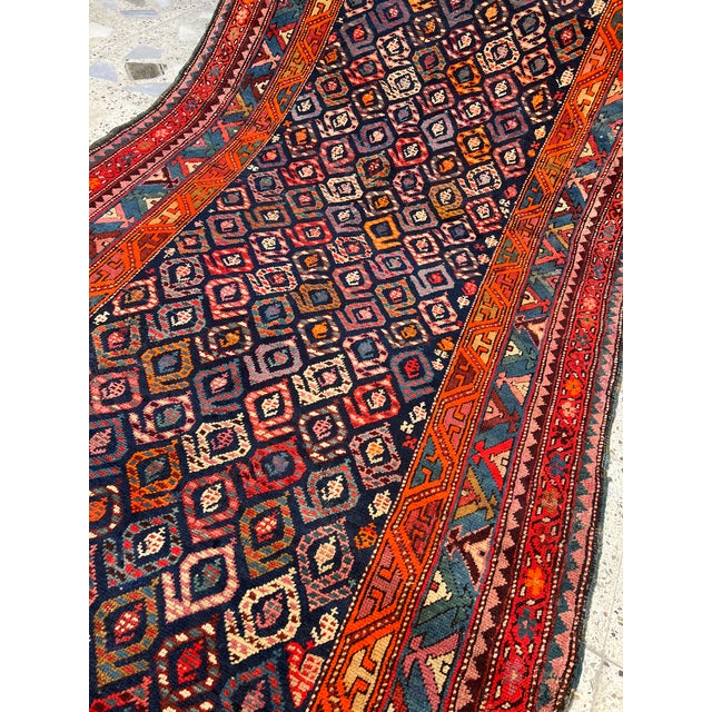 1970s Indigo Persian Sarab Diamond Lattice Runner Rug - 3'10" X 11'9" For Sale - Image 10 of 10