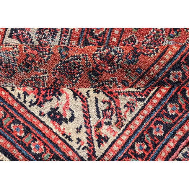 Distressed Antique Persian Malayer Runner With Field of Paisleys Design in Red 3'2"x15'2" For Sale - Image 11 of 12