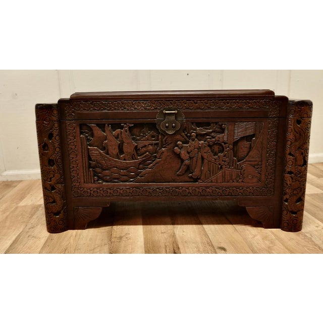 Art Deco Oriental Carved Camphor Wood Chest, 1920 For Sale - Image 6 of 8