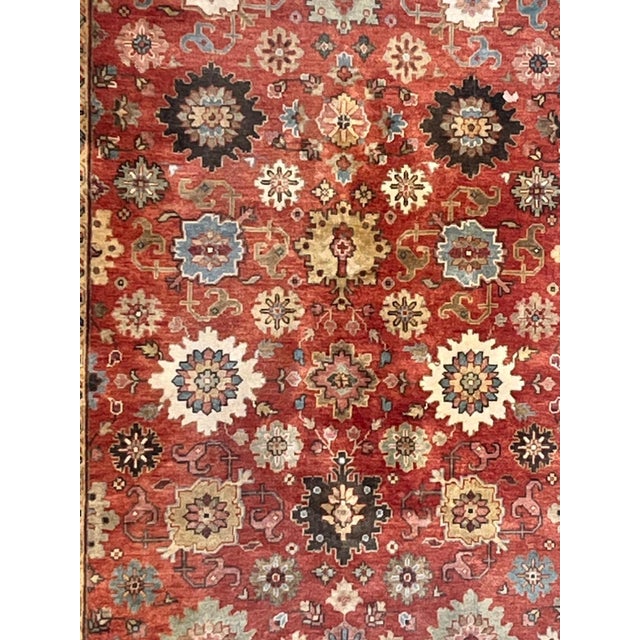 Wool pile vegetable dye Persian Mahal design rug hand woven in India.
