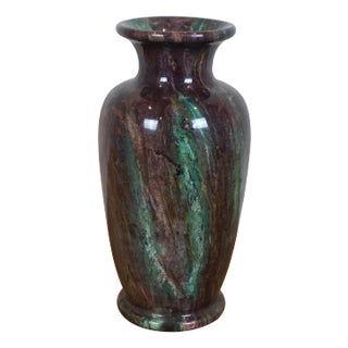 Vintage Chinese Purple & Green Carved Jade Marble Flower Vase For Sale