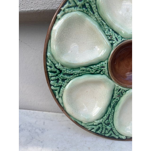 Victorian English Victorian Majolica Oyster Plate, Circa 1890 For Sale - Image 3 of 4