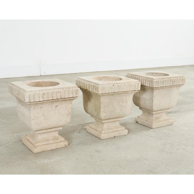 Mid 20th Century Set of Three Neoclassical Style Carved Stone Urn Planters For Sale - Image 5 of 18