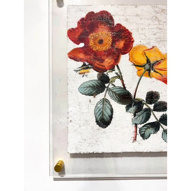 Contemporary Vintage Red and Yellow Roses - Hand Textured Roses For Sale - Image 3 of 4