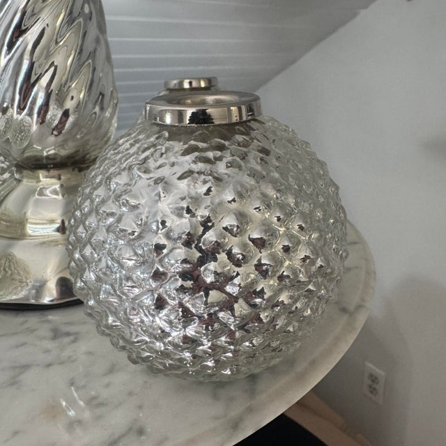 Hollywood Regency Vintage Crate & Barrel Hollywood Regency Silver Mercury Glass Candle Accessory Set - 5 Pieces For Sale - Image 3 of 7