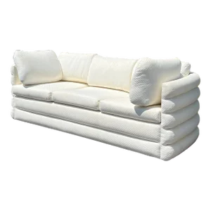1970s Milo Baughman for Thayer Coggin Post Modern Couch in Ivory Checkered Fabric