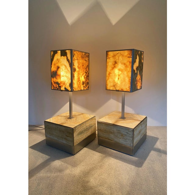 1970s Alabaster Side Table & Lamp by Tommaso Barbi, Italy, 1970s, Set of 2 For Sale - Image 5 of 18