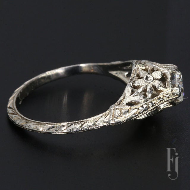 Here is an Antique 18k White Gold Engagement Ring with One ~0.25ct Diamond. Size - 6 Total Weight - 2.52g A43