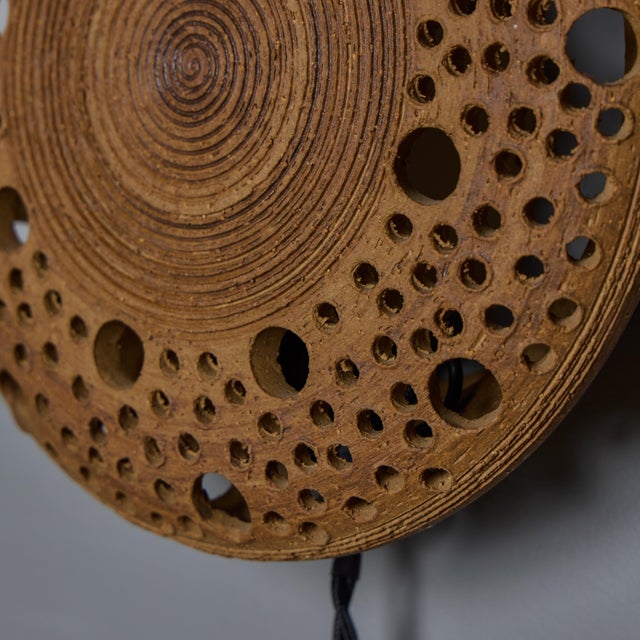 Early 1970s Per Bovin Hand Thrown Perforated Earthenware Plug-in Wall Lamp For Sale - Image 12 of 18
