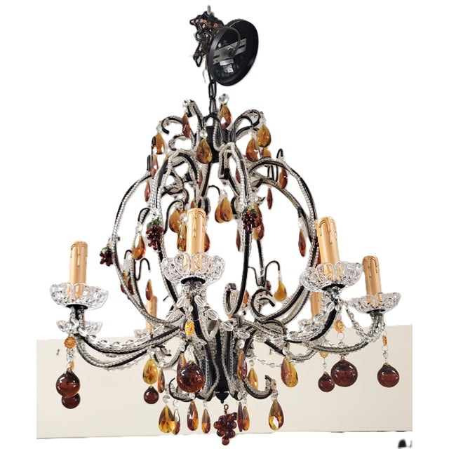 Vintage Italian Designer Beaded & Amber Glass Hot Air Balloon 8 Light Chandelier For Sale In New York - Image 6 of 17