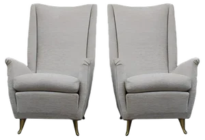 Set of Armchairs in Gilded Aluminum & Velvet from ISA, 1950s